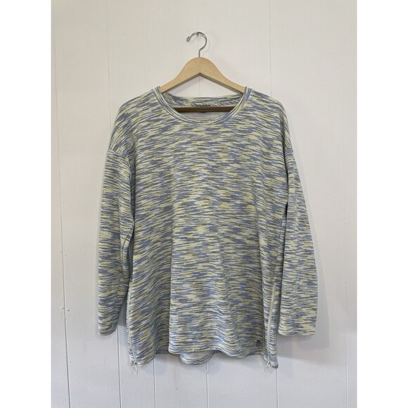 T by Talbots XL Sweatshirt Crewneck Classic French Terry Pullover Blue/Yellow - Picture 2 of 16